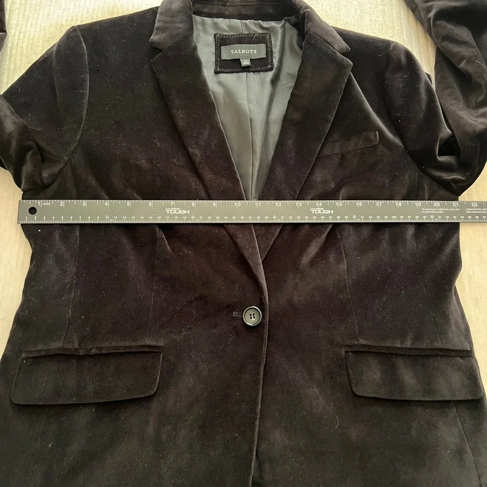 Talbots Womens Velvet Blazer Jacket Classic Black Cotton Single Button Sz 14
